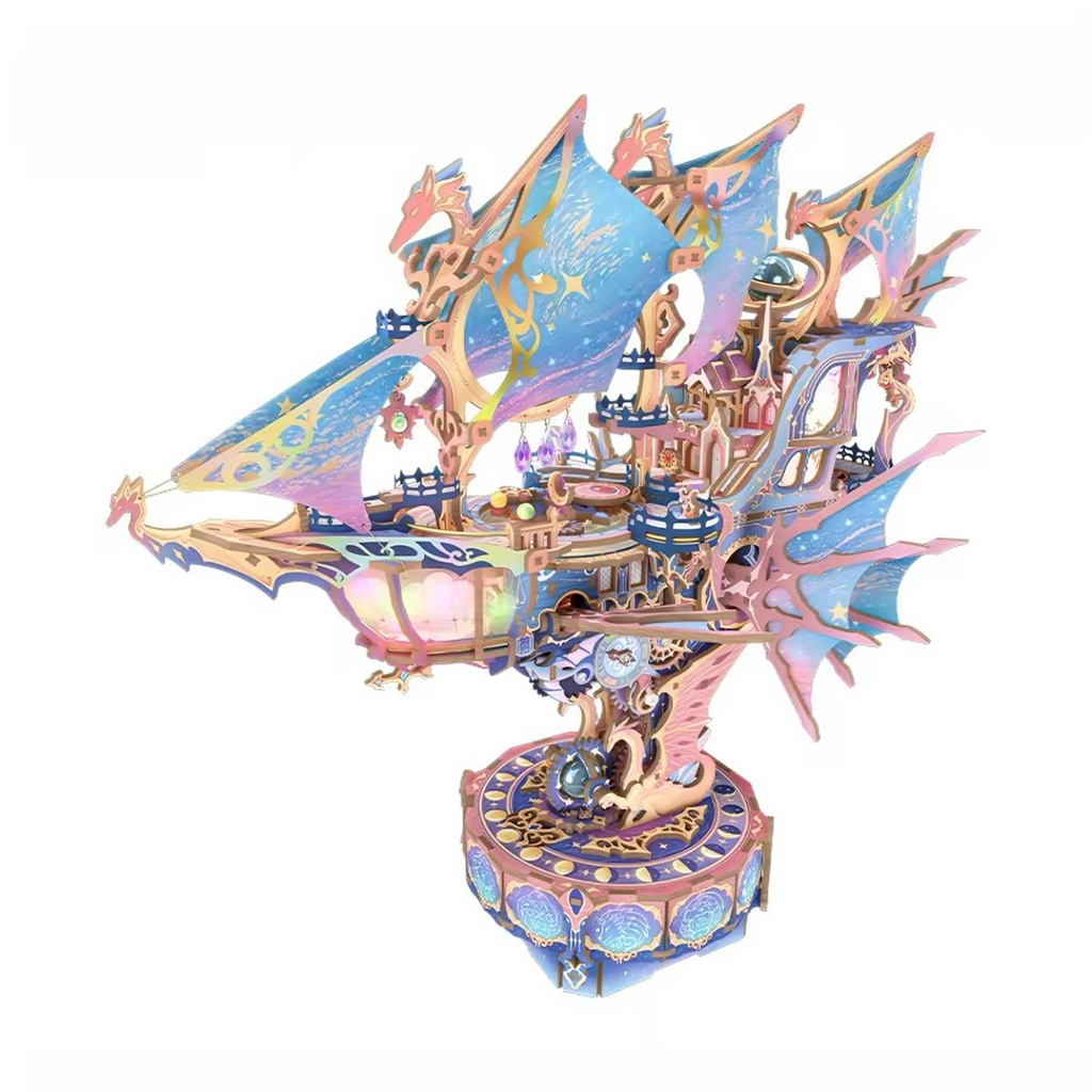 Magical Galaxy Celestial Airship 3D Wooden Puzzle – 519-Piece Model with Lights, Music & Moving Wings