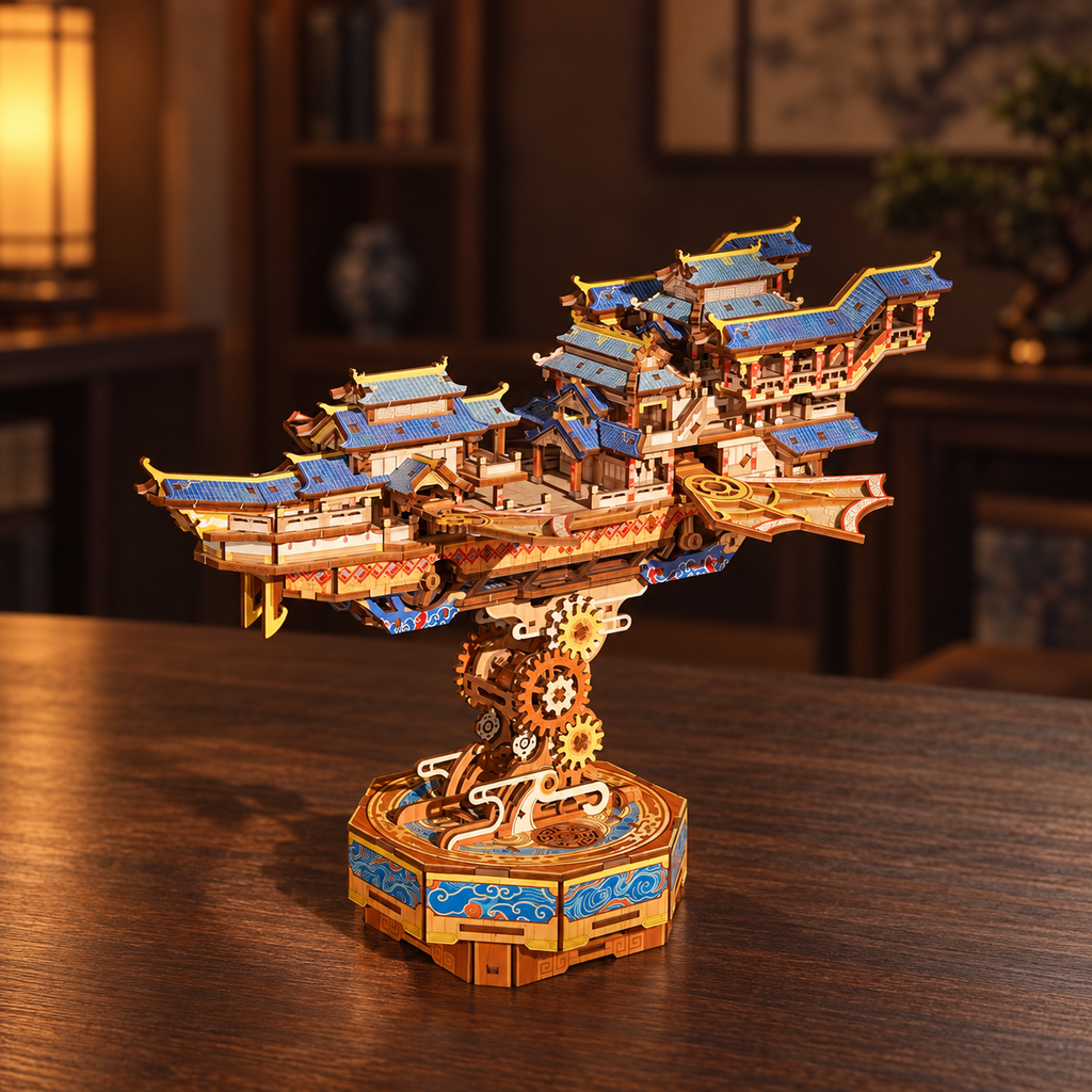 Tonecheer Wind Voyager 3D Wooden Puzzle – 421-Piece Mechanical Flying Ship Model Kit with Music & Moving Wings