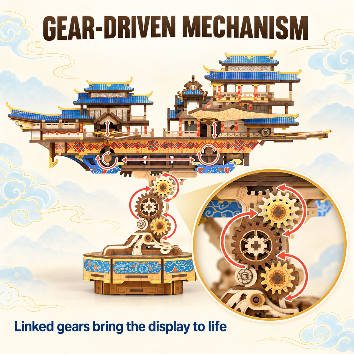 Tonecheer Wind Voyager 3D Wooden Puzzle – 421-Piece Mechanical Flying Ship Model Kit with Music & Moving Wings