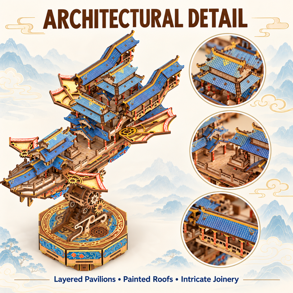 Tonecheer Wind Voyager 3D Wooden Puzzle – 421-Piece Mechanical Flying Ship Model Kit with Music & Moving Wings