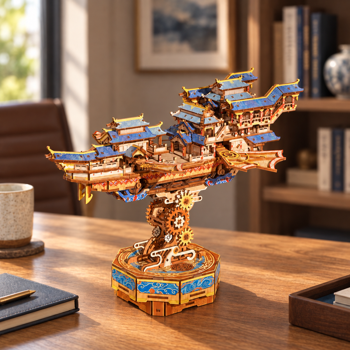 Tonecheer Wind Voyager 3D Wooden Puzzle – 421-Piece Mechanical Flying Ship Model Kit with Music & Moving Wings