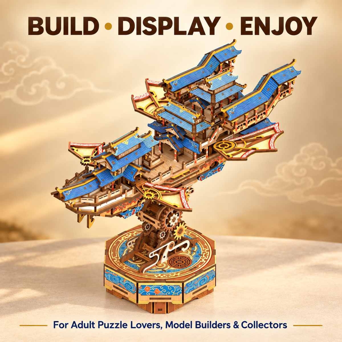 Tonecheer Wind Voyager 3D Wooden Puzzle – 421-Piece Mechanical Flying Ship Model Kit with Music & Moving Wings