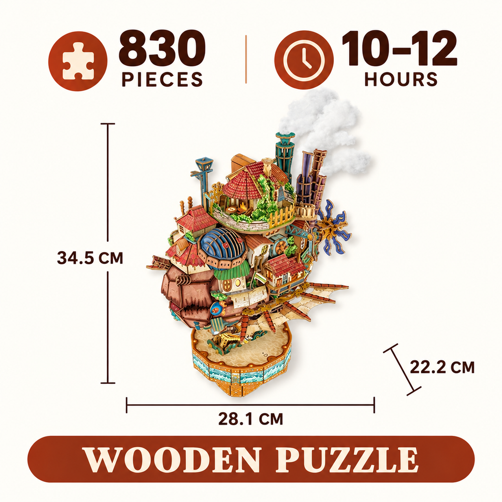 3D Wooden Puzzle Kit – Walking Castle, 830 Pieces | Gift for Puzzle Lovers