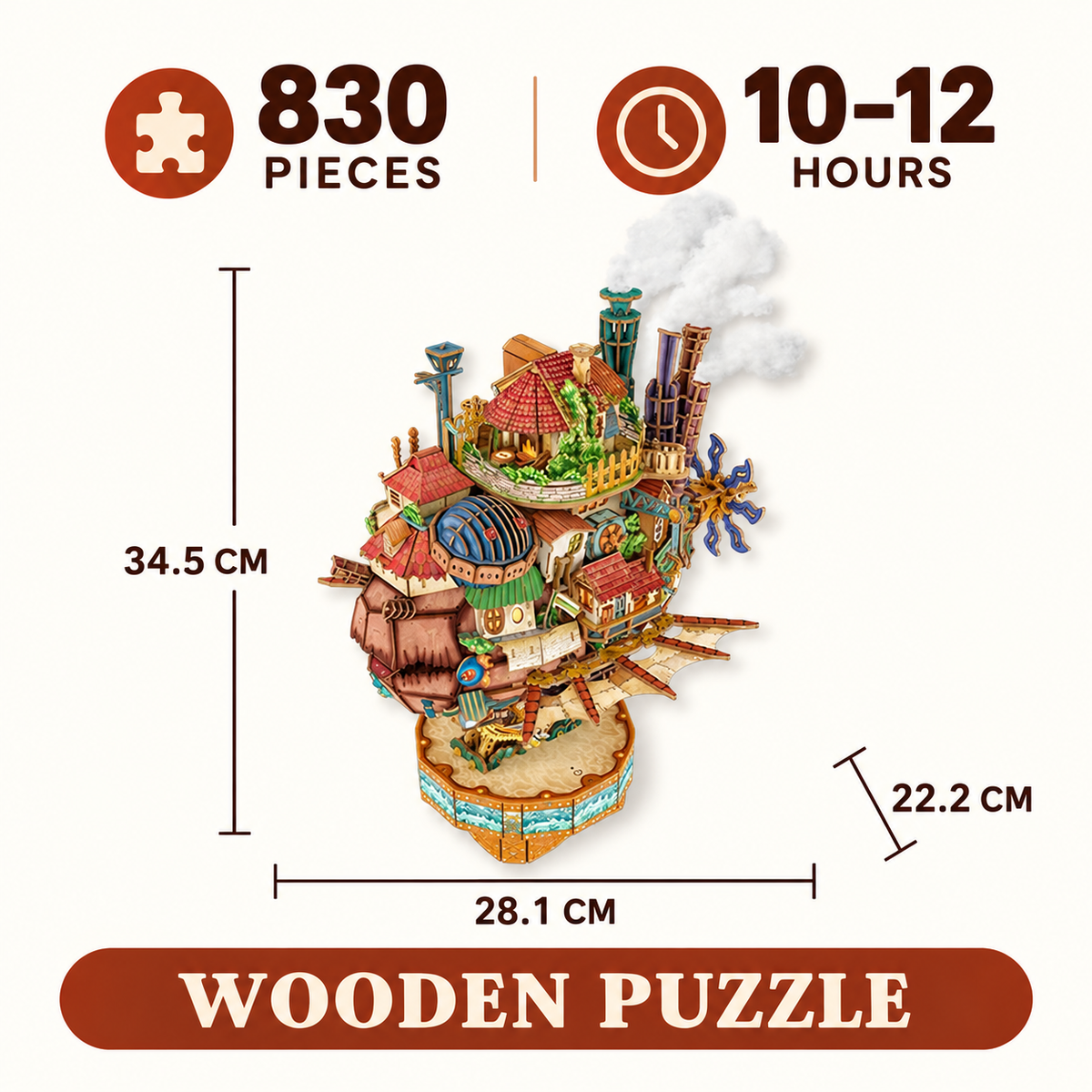 3D Wooden Puzzle Kit – Walking Castle, 830 Pieces | Gift for Puzzle Lovers