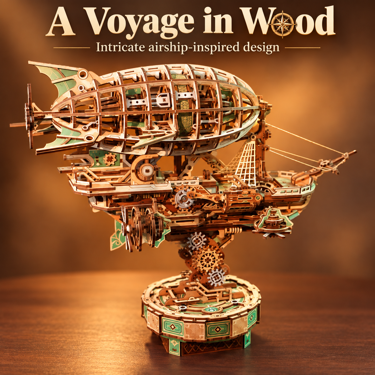 Steampunk Airship 3D Wooden Puzzle – 515-Piece Mechanical Model Kit