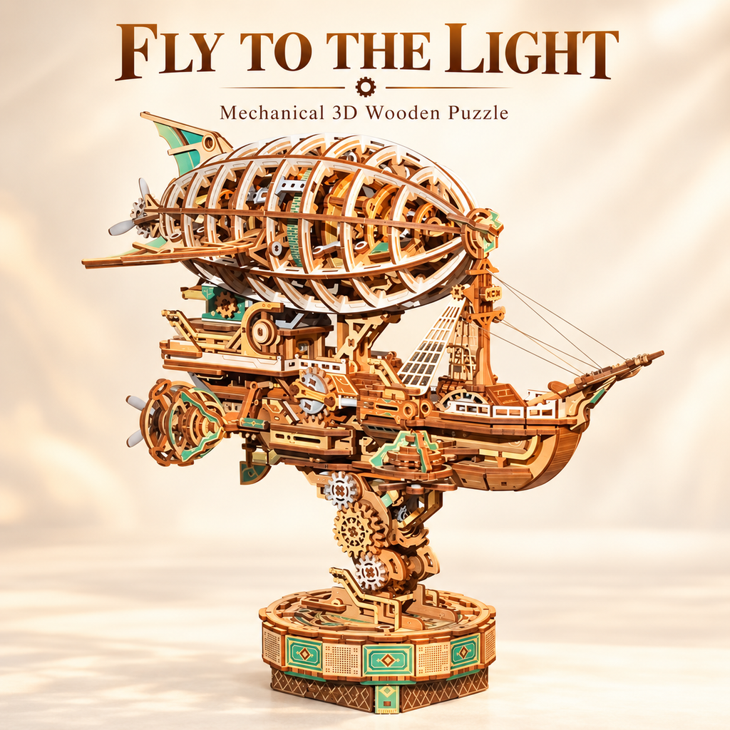 Steampunk Airship 3D Wooden Puzzle – 515-Piece Mechanical Model Kit