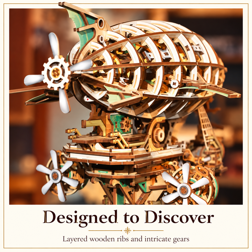 Steampunk Airship 3D Wooden Puzzle – 515-Piece Mechanical Model Kit