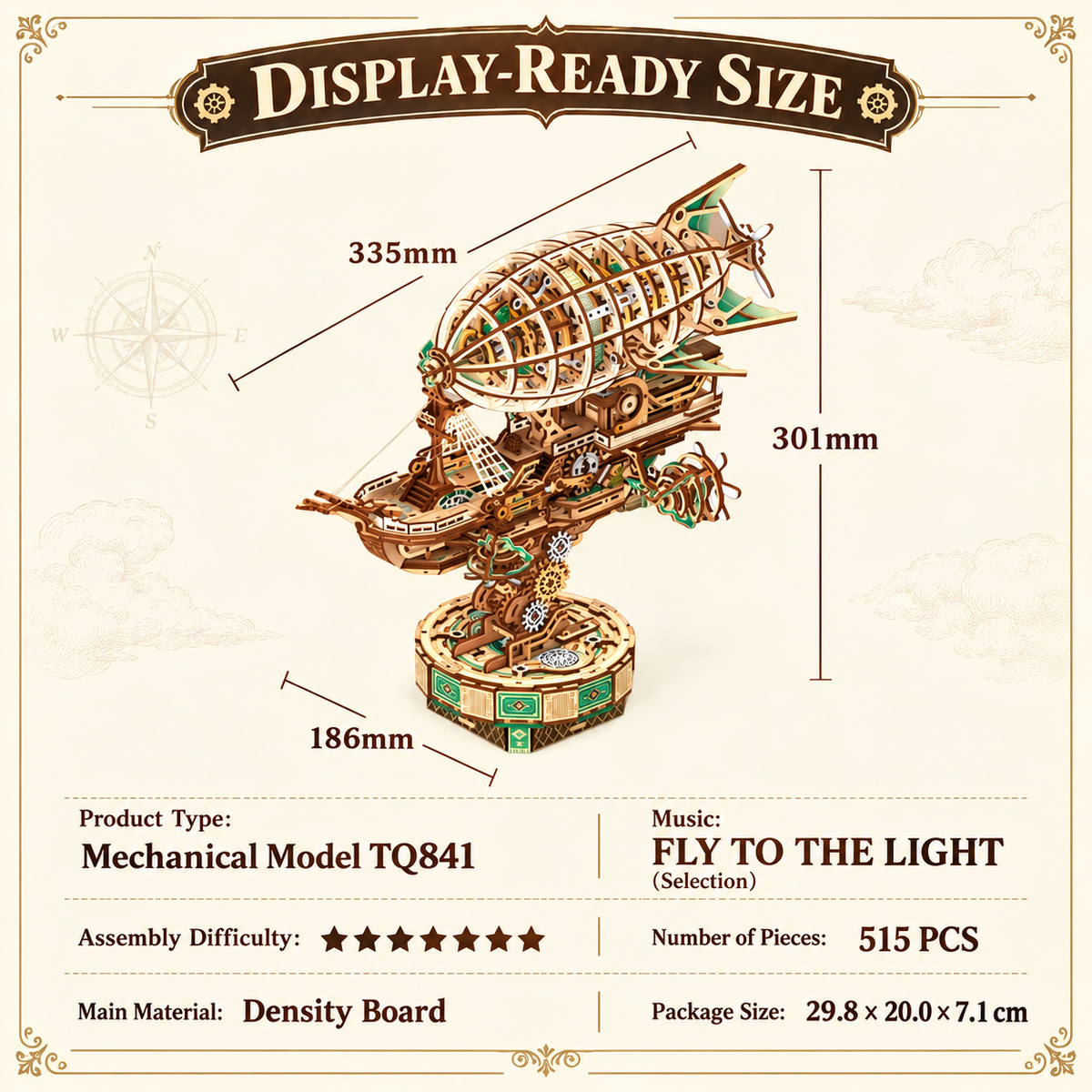Steampunk Airship 3D Wooden Puzzle – 515-Piece Mechanical Model Kit