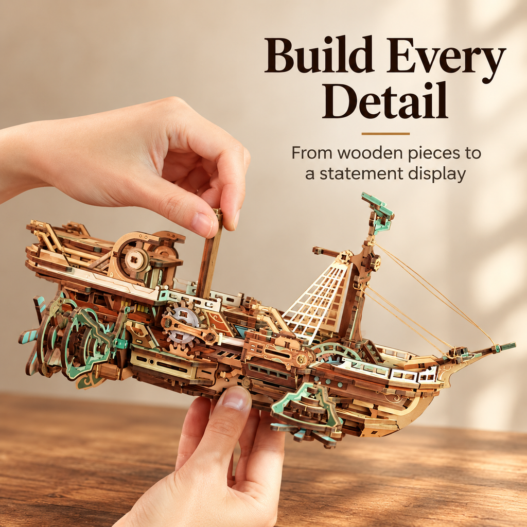 Steampunk Airship 3D Wooden Puzzle – 515-Piece Mechanical Model Kit
